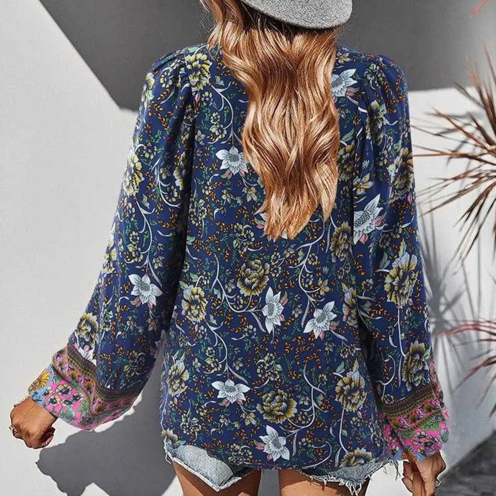 Boho Blues Tunic Blouse Top, Plus Sizes, NWT - Picture 3 of 3